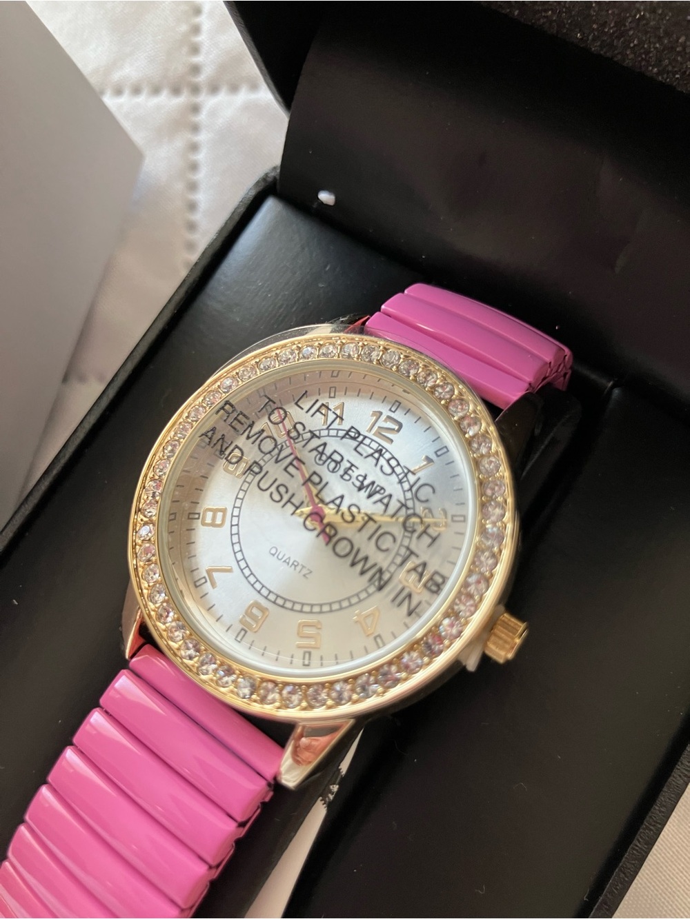 💕FREE WITH PURCHASE💕Gossip Women’s Pink Band Crystal Bezel Watch - Gold Tone